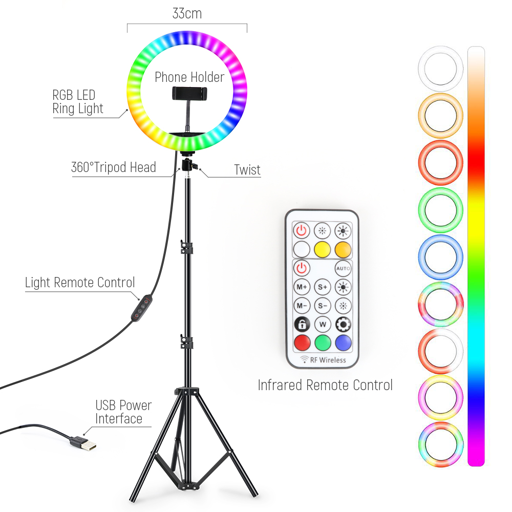 Photography Lighting Overhead - 13 بوصة RGB Led Selfie مصباح