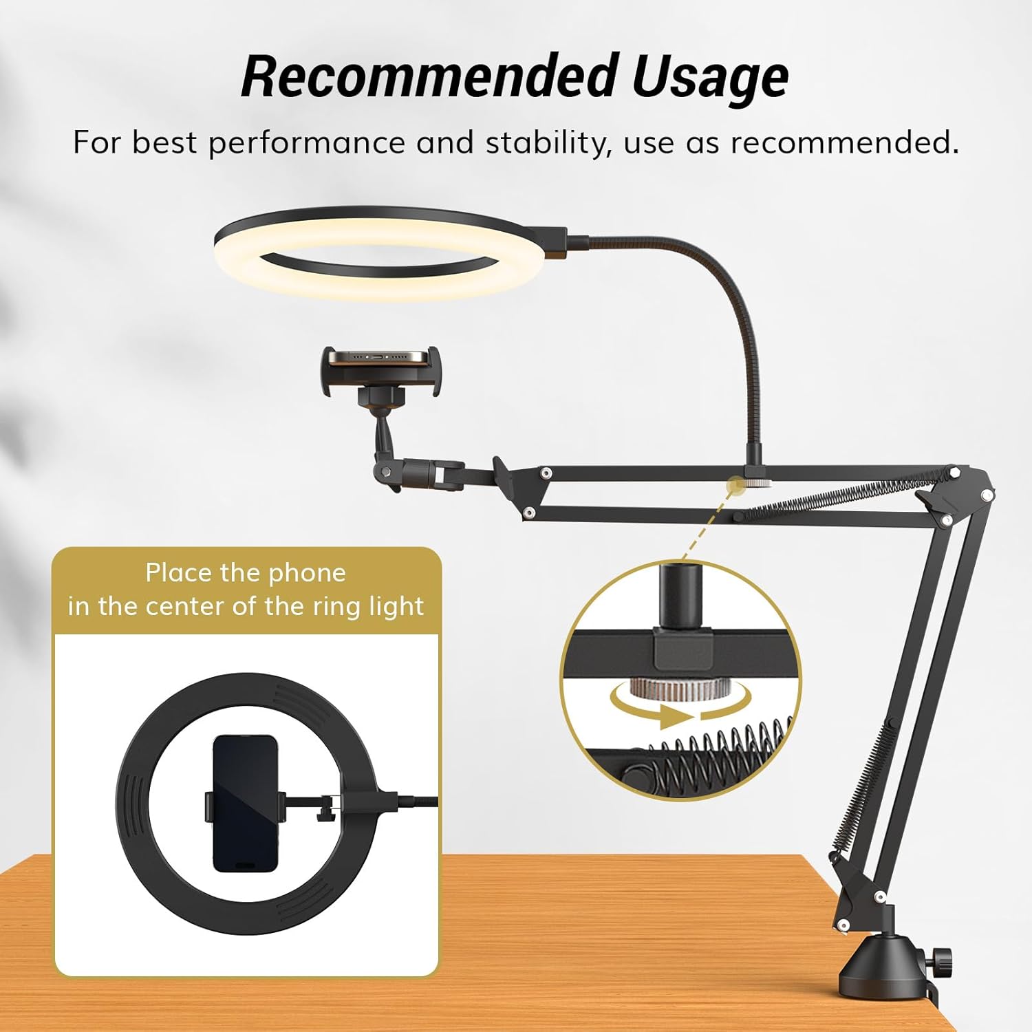 ضوء حلقة مع حامل وحامل هاتف، ض - مراجعة Photography Lighting Overhead وسعره